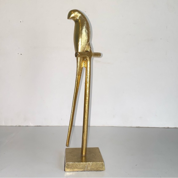 Vintage Gold Metal Parrot Bird On Perch 13" Table Top Sculpture - Picture 10 of 15